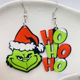 Charm Christmas Acrylic Earrings Fashion Cartoon Design Asymmetric Xmas Tree Charm Dangles Hohoho Letter Star Snowman Snowflake Santa Dhrw2