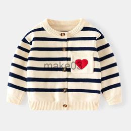 Jackets Children's Coat Cardigan Sweater Stripe Heart Pattern Outerwear Toddler Boys Girls Long Sleeve Knit Autumn Winter Kids Clothes J231115