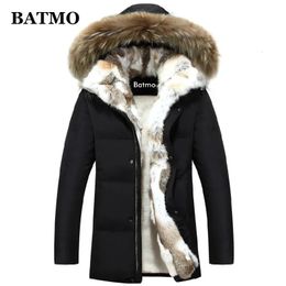 Men's Down Parkas BATMO arrival winter rabbit fur collar 80% white duck down hooded jackets men size S-5XL 231115