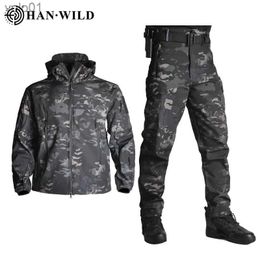 Men's Down Parkas 5XL Tactical Clothing Jackets + Pants Men Soft Fleece Jacket Army Windproof Camo Hunting Suit Windbreakers Military Hiking ClothL231115