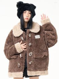 Women's Trench Coats 2023 Winter Brown Fleece Jacket Women Loose Long Sleeve Faux Fur Coat Korean Fashion Thick Warm Casual Plush