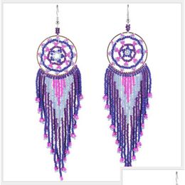 Dangle Chandelier Earrings Fashion Long Pendant Round Tassel Coloured Rice Beads Weave Drop Delivery Jewellery Dhgarden Dhpun