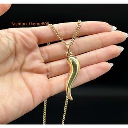 Gold Cornicello Italian Horn Pendant With 18k Miami Cuban Chain Stainless Steel Gold Women Men Good Luck Charm Pendant Necklace