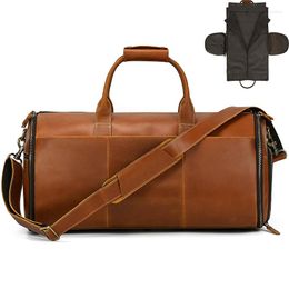 Duffel Bags Men Business Trip Travel Bag For Suit Duffle Leather Handbag Genuine Men's Weekend Storage Large