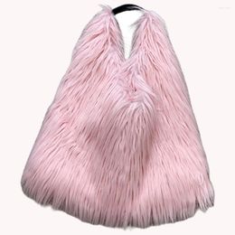 Evening Bags Y2K Women Fluffy Shoulder Bag Hasp Plush Top Handbag Casual Faux Fur Tote Pouch Large Capacity Purse Millennium Spicy Girl