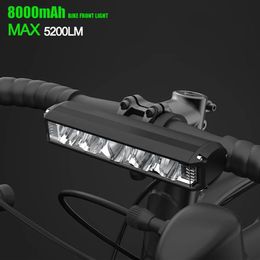 Cykelbelysning Bicycle Light Front 5200Lumen LED 8000mAh Waterproof Ficklight MTB Road Cycling Rechargeble Lamp Accessories 231115