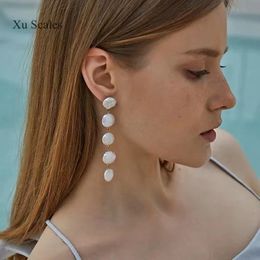 Ear Cuff 100% Natural Fresh Water Bright Baroque Button Long Pearl Earrings Tassel Pendant Temperament Versatile Exquisite Gift Handmade 231115