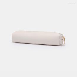 Simple Retro Literary Style Pencil Case Small Capacity Solid Color Student Pu Leather Unisex Stationery Bag