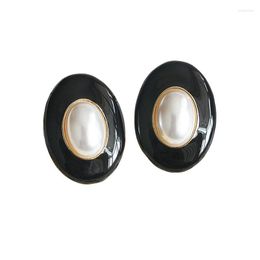 Stud Earrings D043 Fashion Golden Round Black Pearl Set Earring Women Jewelry High Quality