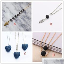 Pendant Necklaces 4 Styles Natural Black Lava Stone Necklace Sier Gold Colour Heart Aromatherapy Essential Oil Diffuser For W Dhgarden Dhp1C