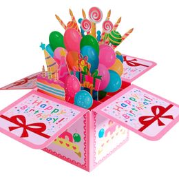 10PC Greeting Cards 3D Birthday Card Women's Colourful Printing Fun Birthday Gift 3D Box Popup DIY Cute Handmade Hollow Greeting Card 231115