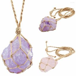 Pendant Necklaces TUMBEELLUWA Handmade Cord Braided Wrapped Natural Amethyst Crystal Pink Quartz Irregular Shape Necklace