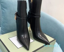 Winter Fashion Women Long Knee Boots Booties Fords Padlock Leather Women Lock-and-key Buckled Straps Brands High