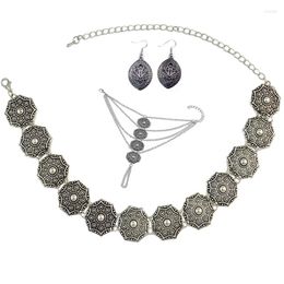 Necklace Earrings Set Vintage Bohemian Geometric Choker Necklaces Bracelets Sets For Women Afghan Turkish Gypsy Party