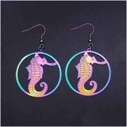 Dangle Chandelier Super Unique Rainbow Color Stainless Steel Fashion Seahorse Drop Earring For Women Large Earrings Trendy Dhgarden Dhvrn