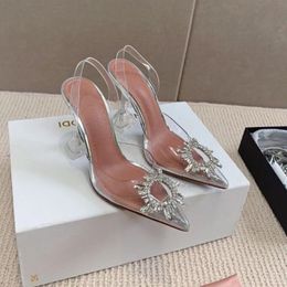 Amina muaddi Begum Crystal-Embellished buckle PVC Pumps sandals womens Luxury Designers Dress shoe genuine cowhide sole perfectly restore 9.5cm women s Party Women