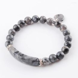 Strand YOWOST Natural Stone Beads Spectrolite Bracelets Heart Shape Silver-color Fitting Women Jewelry Love Gifts IK3323