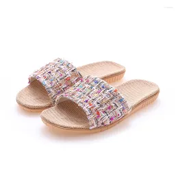 Slippers Women Summer Home Vintage Print Indoor Shoes 2023 Casual Flax Slides Linen Ladies Flip Flops Sandals Zapatos