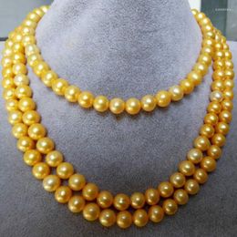 Chains Fine Jewellery Beautiful 7-8MM Natural Pearl Necklace 50" YELLOW925 Silver CLASP Wholesale