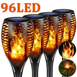 Garden Decorations 96 LED Outdoor Solar Torch Lights Waterproof Patio Flickering Dancing Flame Lamp 230414