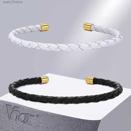 Chain Vnox Fashion Leather Cuff Bangle Bracelets for Men Women Black and White Thin Rope Chain Wristband Anniversary Gifts for rsL231115