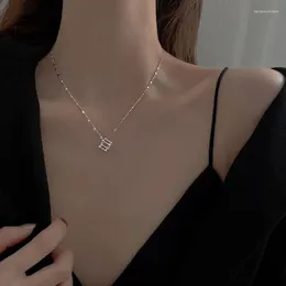 Pendants VENTFILLE 925 Sterling Silver Geometric Cube Necklace For Women Golden Square Pendant Clavicle Chain Wedding Jewelry 2023
