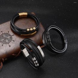 Bangle Night Woven Bracelet Men's Titanium Steel Magnet Clasp Multi-layer Leather Can Be Wholesale