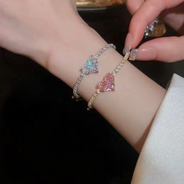 Beaded Inlaid Square Zircon Chain Bracelet For Women White Pink Love Heart Bracelets Bangles Wristband Jewellery Gift Girl 231114