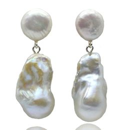 Ear Cuff Women's Earrings White Oversized Natural Pearl Design Earrings Baroque Pendant Double Beads Vintage Pearl Earrings 231115