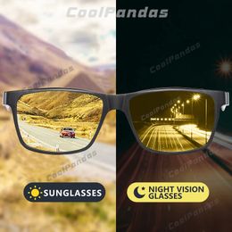 Sunglasses Top Carbon Fibre Square Driving Pochromic Polarised Sunglasses Men Day Night Vision Goggles Sun glasses gafas de sol hombre 231114