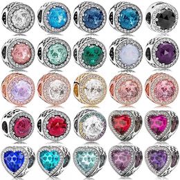 Loose Gemstones 925 Sterling Silver Charm Rose Multicolor Openwork Radiant Love Hearts With Crystal Bead Fit Bracelet DIY Jewelry