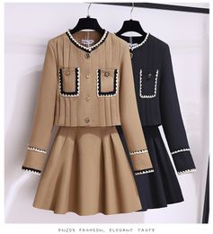 Kleid Herbst Winter Tweed Anzug Hohe Qualität Frauen Einreiher Kurze Jacke Mantel Ballkleid Mini Rock Weibliche