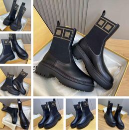 Winter Luxury Domino Ankle Boots Black Leather Round Toes Lug Sole Rubber Biker Boot Comfort Party Dress Lady Booties Walking Comfort Footwear EU35-41