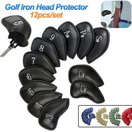 Other Golf Products 12pcs/set Portable PU Golf Club Iron Head Covers Protector Golfs Head Cover Golf Headcovers Set Waterproof Digital Pattern Cover 231114