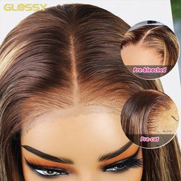 Synthetic s Highlight Glueless Human Hair Ready To Wear And Go For Women 13x6 Hd Frontal Straight Honey Blonde Lace Front On Sale 231114