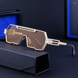 Sunglasses DOISYER Steampunk Men Fashion Square Sun Glasses For Male Metal One-Piece Punk Sunglass Trendy Rectangular Sunshades