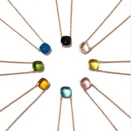 Pendant Necklaces Rose Gold Plated Candy Colour Natural Stone Charm Short Chain Necklace White Red Blue Green Agate Vintage Collar