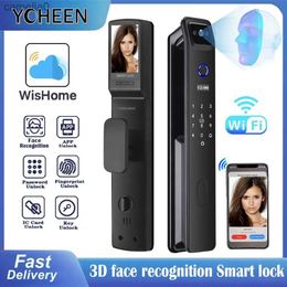 Smart Lock Fingerprint 3D Facial Recognition Smart Lock Cat's Eye wifi app Visual Doorbell Digital Door Lock With Nfc Code Card KeyL231116