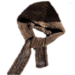 Berets Women Winter Warm Genuine Knitted Hooded Scarf Hats Caps Soft Luxury Headwear
