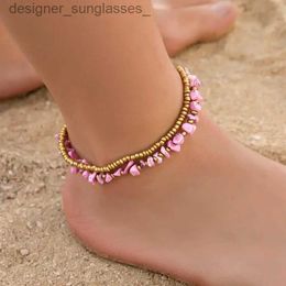 Anklets New Natural Stone Beads Anklets For Women Beach Anklet Leg Cuban Bracelet Handmade Bohemia Beach Foot Chain Jewellery Sandals GiftL231116