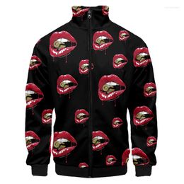 Men's Jackets 2023 Sexy Mouth 3D Print Round Neck Jacket Casual Coat Autumn Harajuku Style Hip-hop Trend Baseball