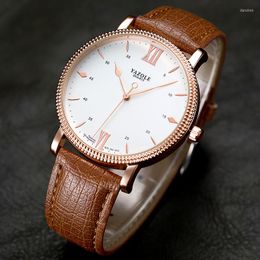 Wristwatches YAZOLE 2023 Top Quartz Analogue Wrist Watch Fashion Mens Watches Rose Gold Leather Geneve Relogio Masculino
