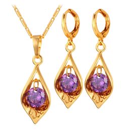 Wedding Jewellery Sets Kpop Purple Set Pendant Necklace Earring Gift For Women Engagement yellow GoldSilver Colour Trendy Women Jewellery PE204 231115