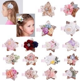 Artificial Flower Hair Clip For Kid Girls Hairpin Glitter Star Flower Barrettes Hair Decorate Headwear Hair Accessories