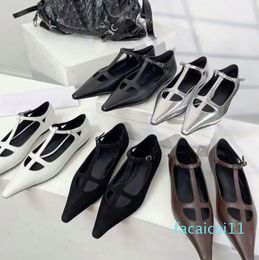 Top quality the row Pointed toes sheepskin Mary Jane flat shoes loafers womens Ballet sandal Luxury designer Dress shoes Factory 654C