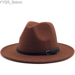 Wide Brim Hats Bucket Hats new Women Men Wool Fedora Hat With Leather Ribbon Gentleman Elegant Lady Winter Autumn Wide Brim Jazz Church Panama Sombrero Cap YQ231116