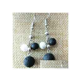 Dangle & Chandelier Black Lava Stone Imitation Pearl Earrings Necklace Diy Aromatherapy Essential Oil Diffuser Dangle Earings Jewellery Dhmpx