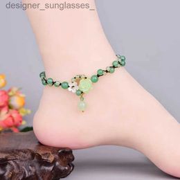 Anklets Ethnic Style Hand-woven Anklet Foot Chain Retro Temperamental Chalcedony Coloured Glaze Foot Rope Sexy JewelryL231116