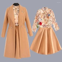 Work Dresses Autumn Winter Three-piece Skirt Women Mid-length Suit 2023 Female Thick Woolen Korean Style Temperament Slim A696