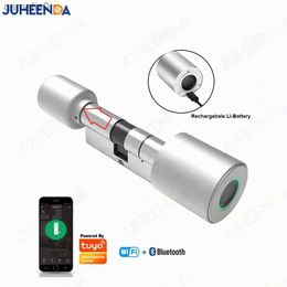 Smart Lock Juheenda Tuya Smart Cylinder Lock Electronic Bluetooth APP Remote Biometric Fingerprint Lock Anti-Theft Security Home Door LockL231116